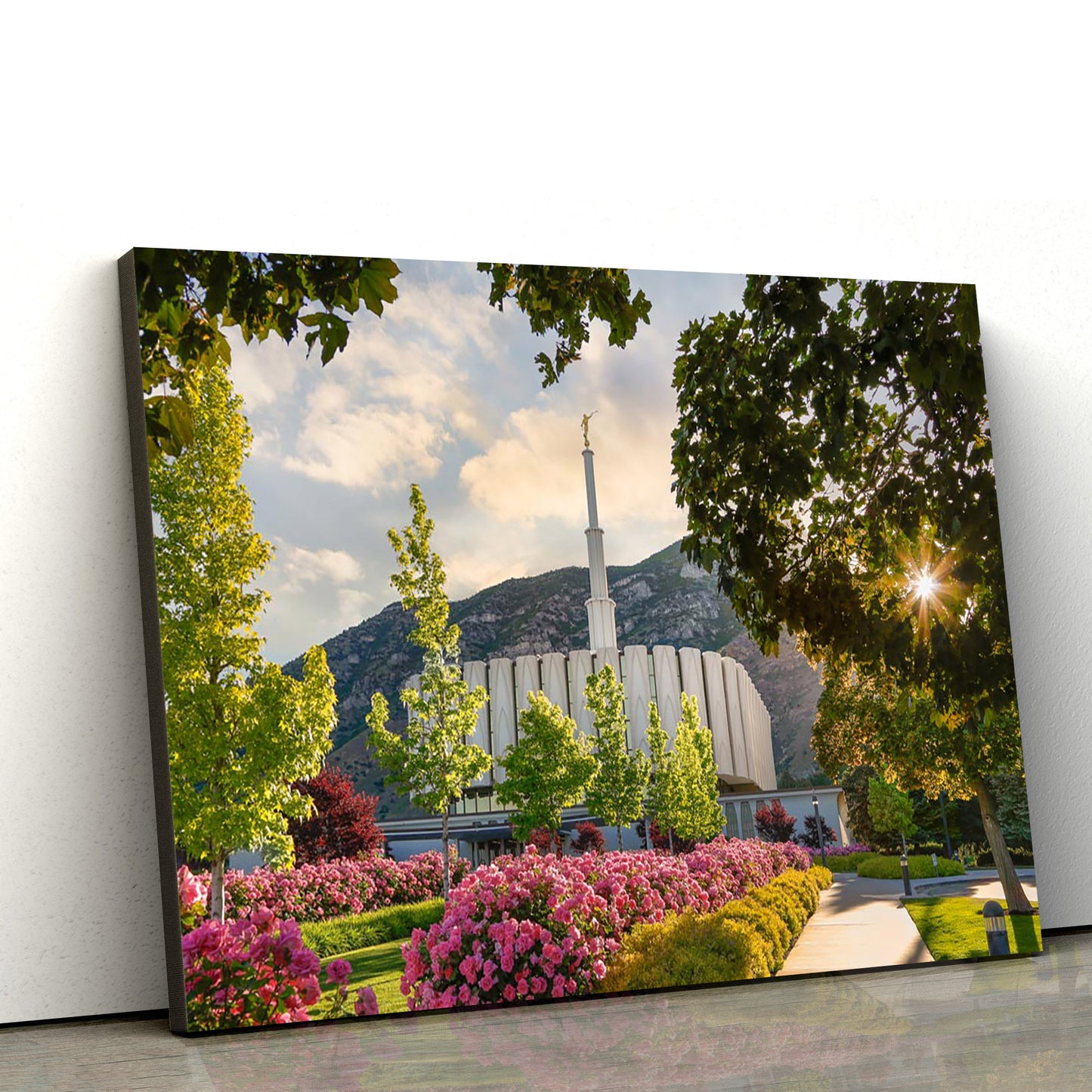 Provo Temple Pink Roses Canvas Wall Art - Jesus Christ Picture - Canvas Christian Wall Art