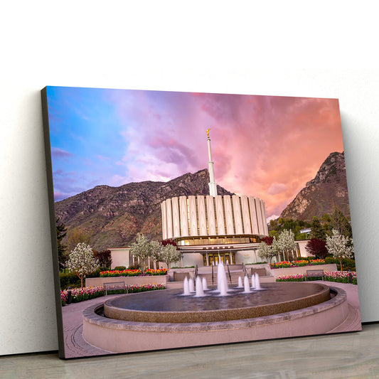 Provo Temple Sunset Storm Canvas Wall Art - Jesus Christ Picture - Canvas Christian Wall Art