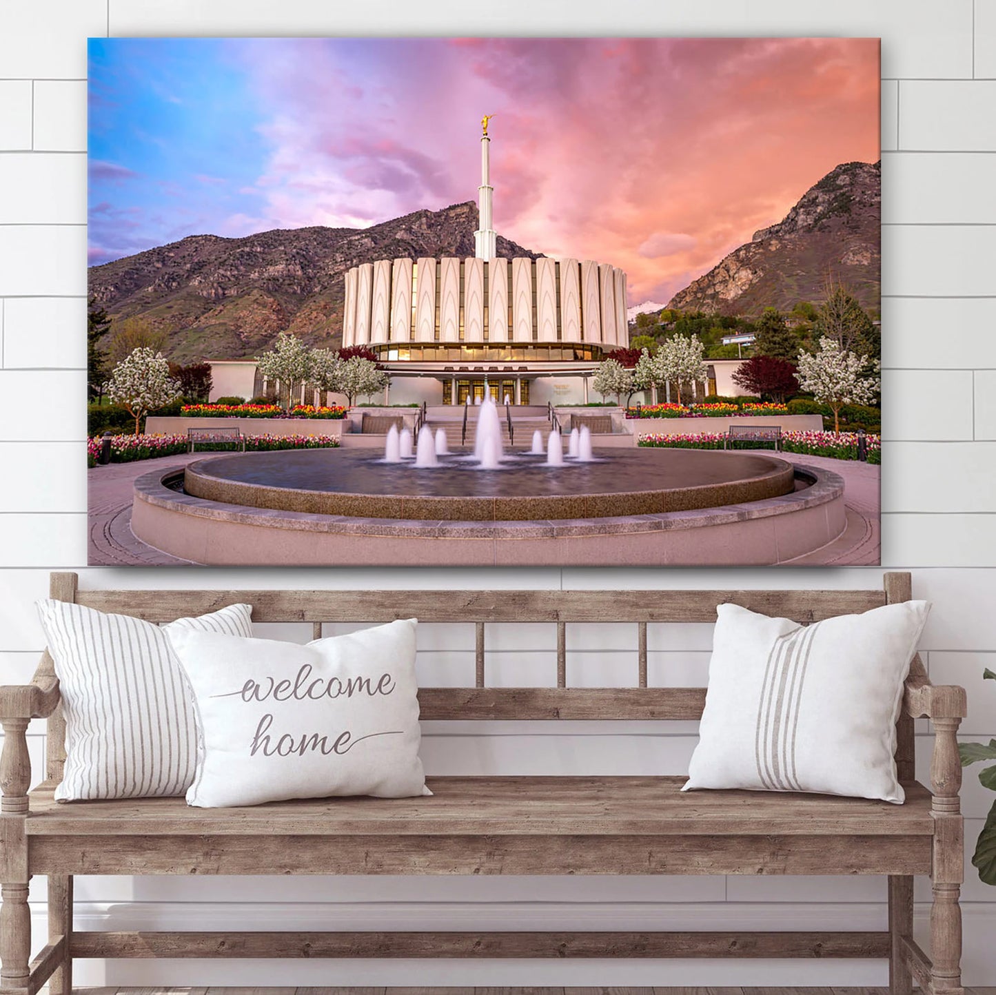 Provo Temple Sunset Storm Canvas Wall Art - Jesus Christ Picture - Canvas Christian Wall Art