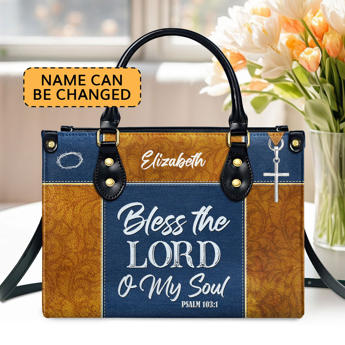 Psalm 1031 Bless The Lord O My Soul Personalized Leather Handbag With Handle Christ Gifts For Women Of God