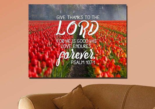 Psalm 1071 Give Thanks To The Lord Canvas Wall Art Print - Christian Canvas Wall Art