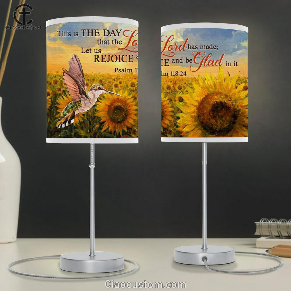 Psalm 11824 This Is The Day That The Lord Has Made Table Lamp For Bedroom - Hummingbird Sunflower Christian Table Lamp
