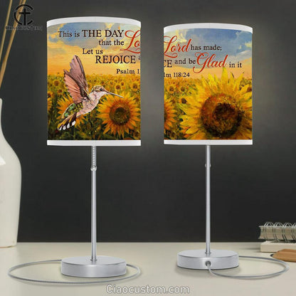 Psalm 11824 This Is The Day That The Lord Has Made Table Lamp For Bedroom - Hummingbird Sunflower Christian Table Lamp