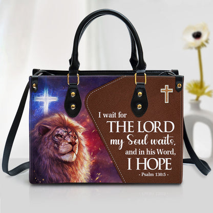 Psalm 1305 I Wait For The Lord Leather Handbag With Handle - Lion And Cross Christian Gifts For Women