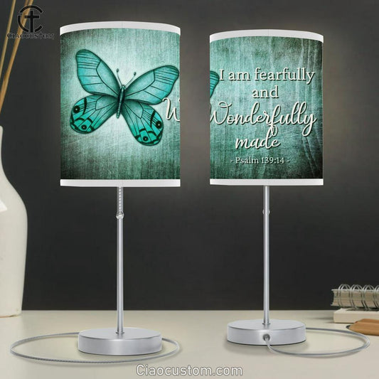 Psalm 13914 I Am Fearfully And Wonderfully Made Butterfly Lamp Art Table Lamp - Christian Lamp Art Decor - Scripture Table Lamp Prints
