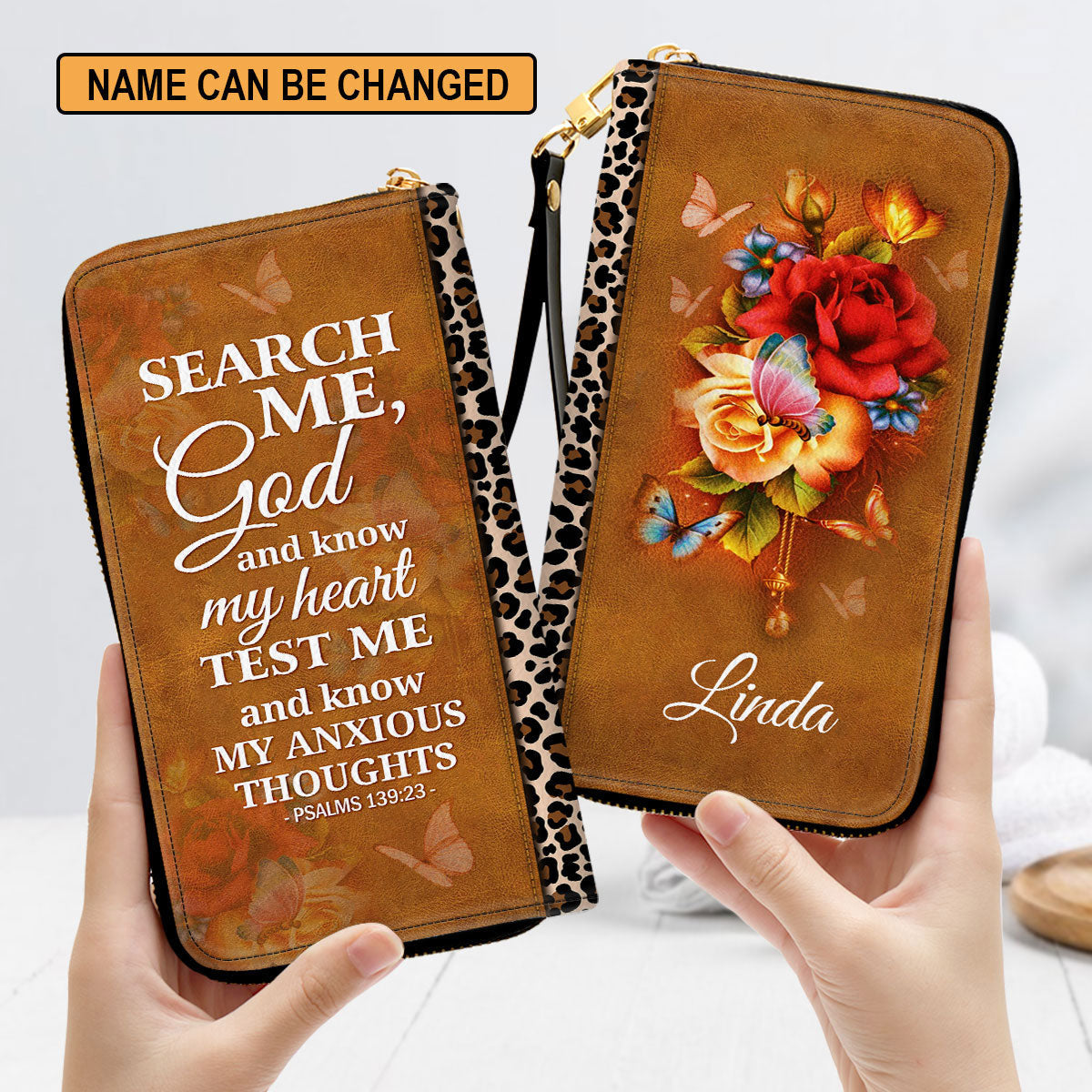 Psalm 13923 Religious Gifts For Women Rose Clutch Purse For Women - Personalized Name - Christian Gifts For Women