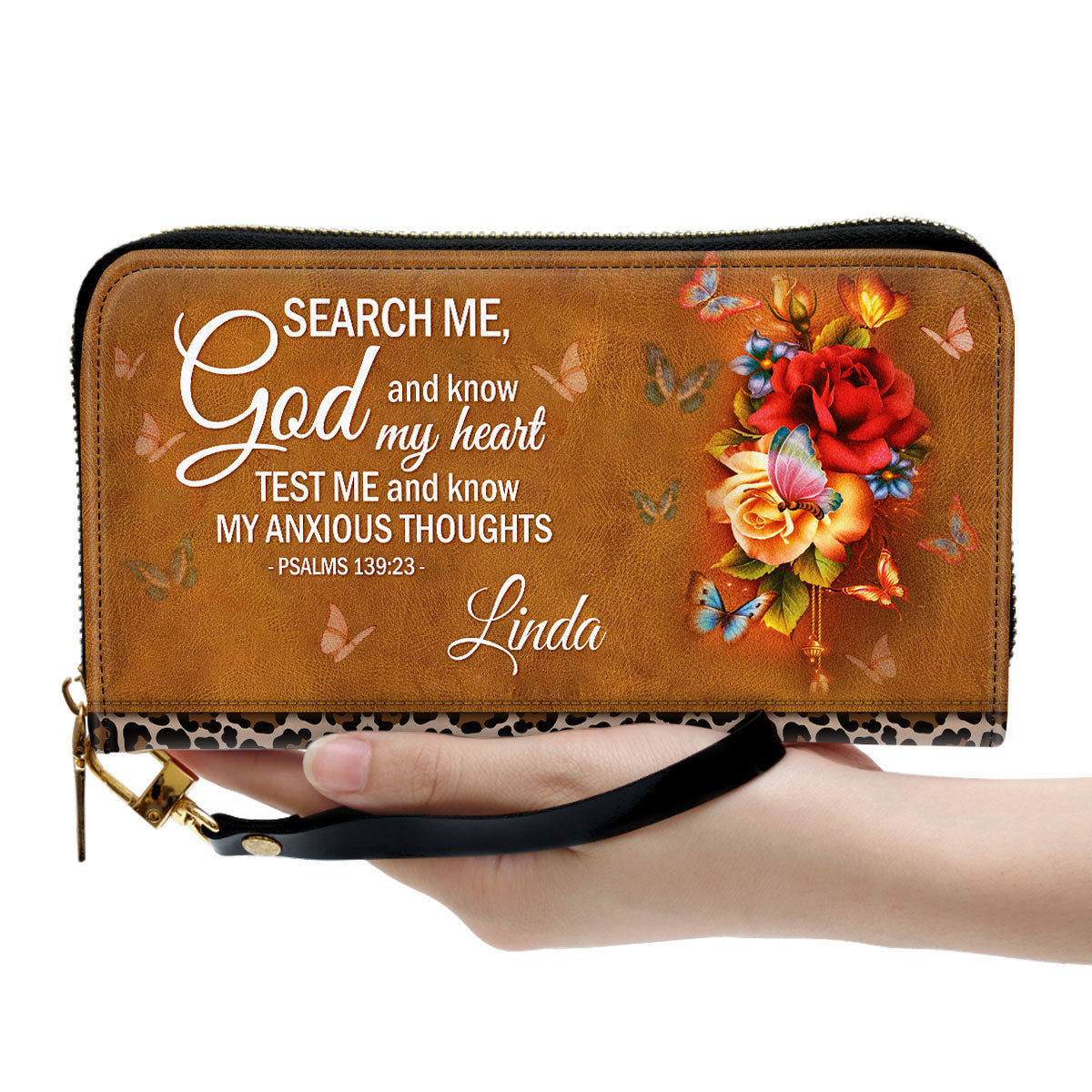 Psalm 13923 Rose And Butterfly Religious Gifts For Women Clutch Purse For Women - Personalized Name - Christian Gifts For Women