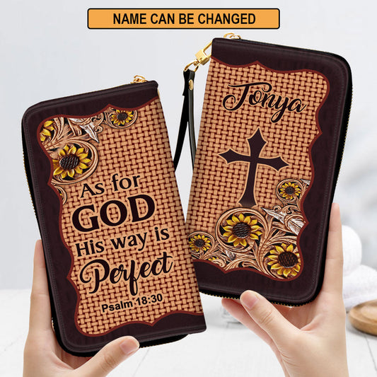 Psalm 1830 As For God, His Way Is Perfect Spiritual Gifts For Religious Women Clutch Purse For Women - Personalized Name - Christian Gifts For Women