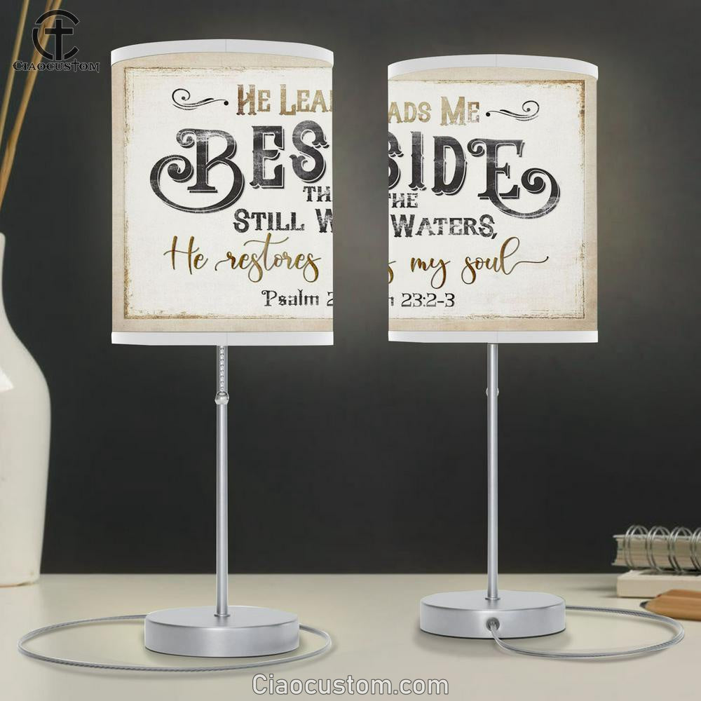 Psalm 232-3 He Leads Me Beside The Still Waters Lamp Art Table Lamp - Christian Lamp Art Decor - Scripture Table Lamp Prints