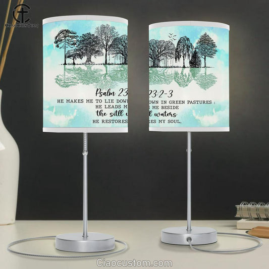Psalm 232-3 He Makes Me Lie Down In Green Pastures Lamp Art Table Lamp - Christian Lamp Art Decor - Scripture Table Lamp Prints
