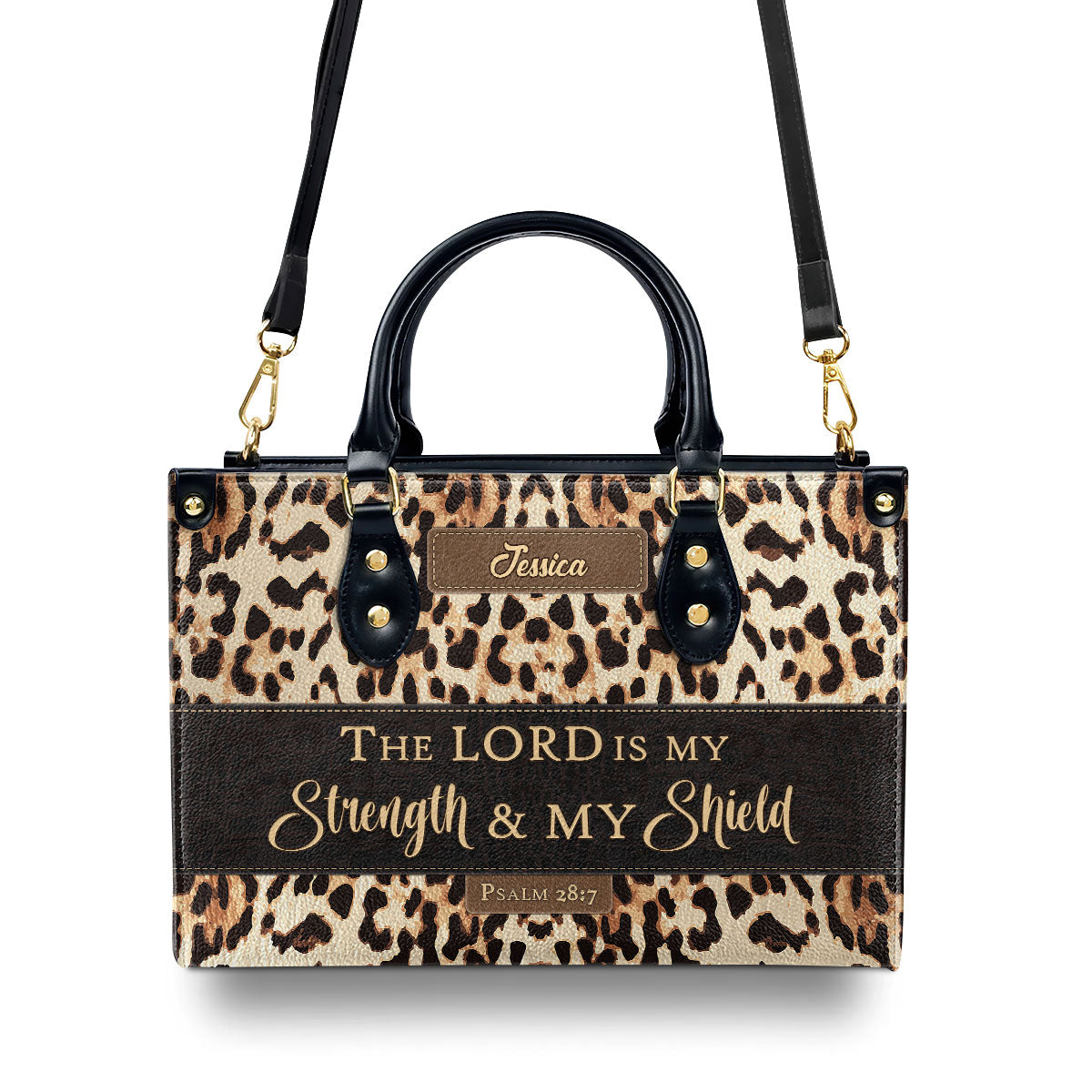 Psalm 287 The Lord Is My Strength And My Shield Personalized Leather Handbag With Zipper Worship Gift For Women's Ministry