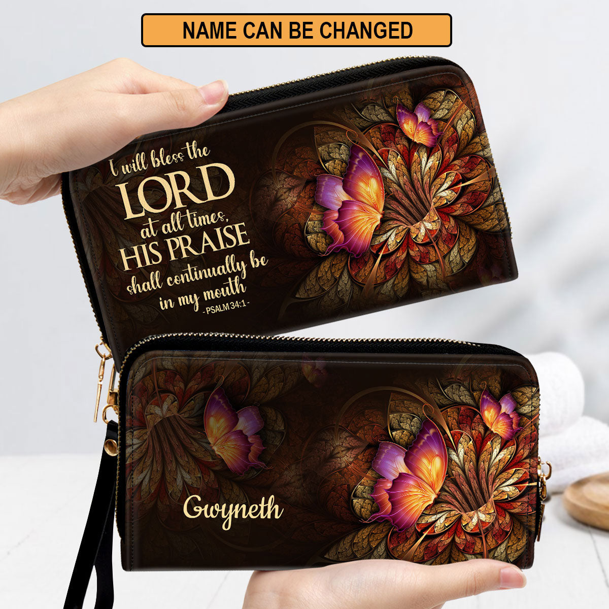 Psalm 341 I Will Bless The Lord At All Times Worship Gift For People At Church Clutch Purse For Women - Personalized Name - Christian Gifts For Women