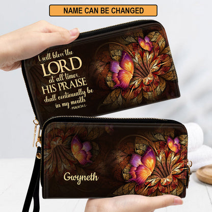 Psalm 341 I Will Bless The Lord At All Times Worship Gift For People At Church Clutch Purse For Women - Personalized Name - Christian Gifts For Women