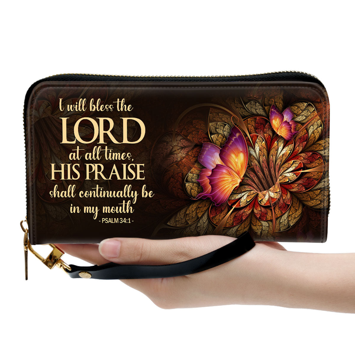 Psalm 341 I Will Bless The Lord At All Times Worship Gift For People At Church Clutch Purse For Women - Personalized Name - Christian Gifts For Women