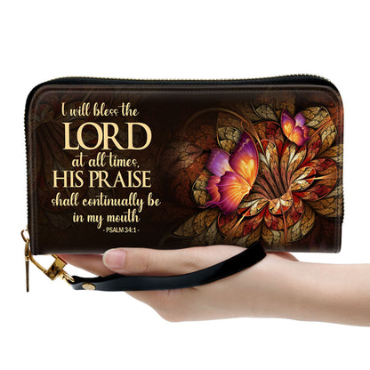 Psalm 341 I Will Bless The Lord At All Times Worship Gift For People At Church Clutch Purse For Women - Personalized Name - Christian Gifts For Women