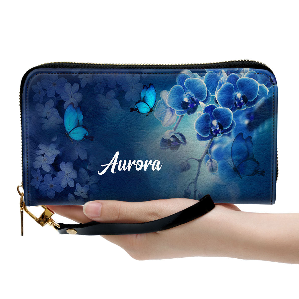 Psalm 374 Delight Yourself In The Lord Blue Orchids And Lilac Clutch Purse For Women - Personalized Name - Christian Gifts For Women