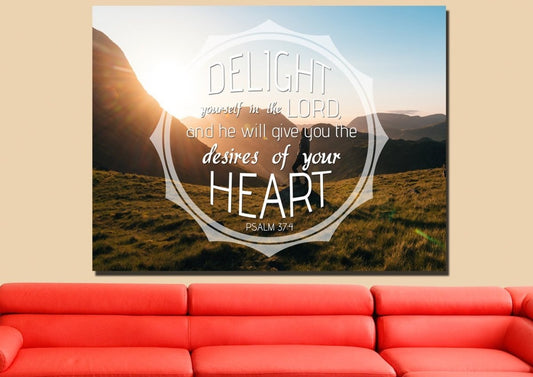 Psalm 374 Delight Yourself In The Lord Canvas Wall Art Print - Christian Canvas Wall Art