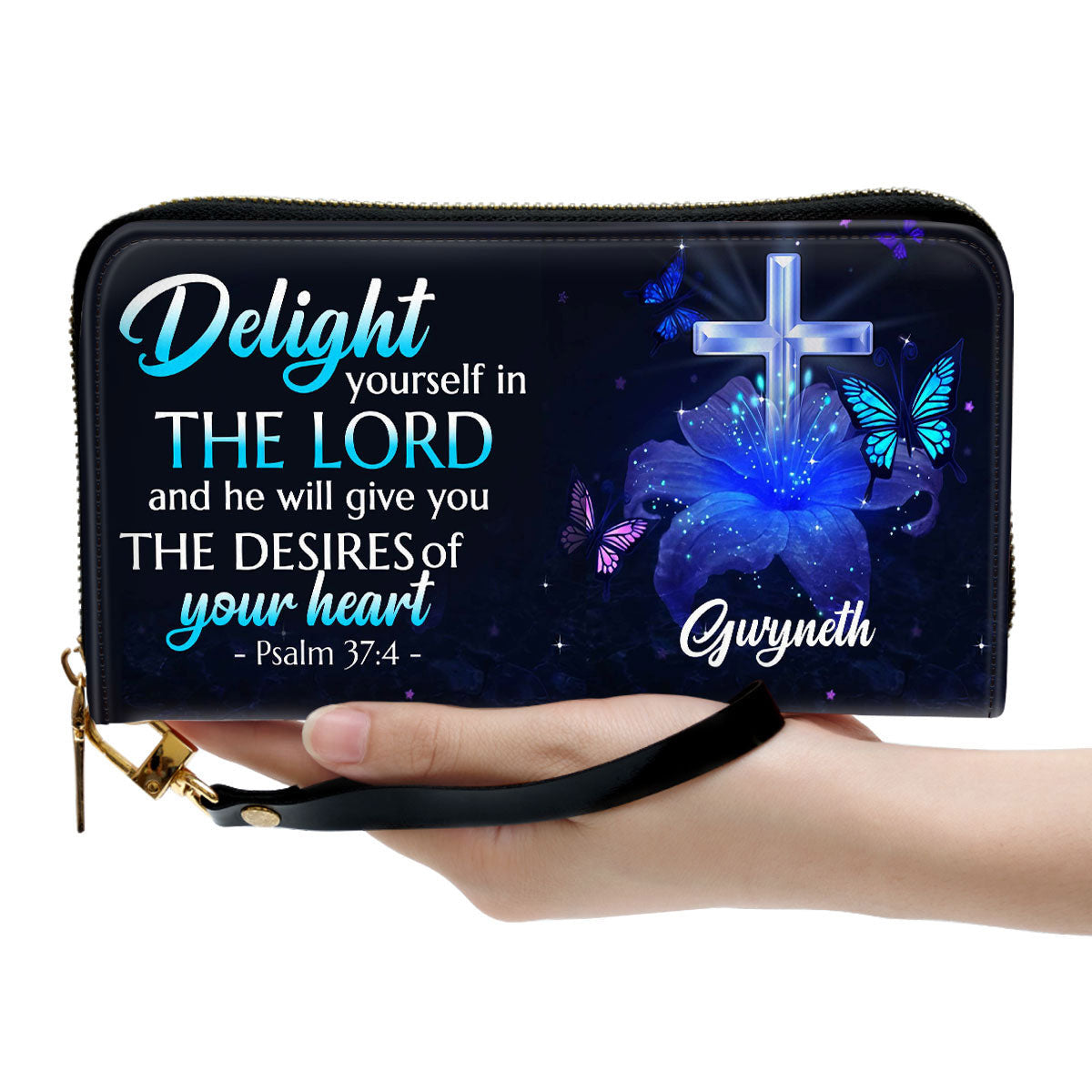 Psalm 374 Delight Yourself In The Lord Clutch Purse For Women - Personalized Name - Christian Gifts For Women