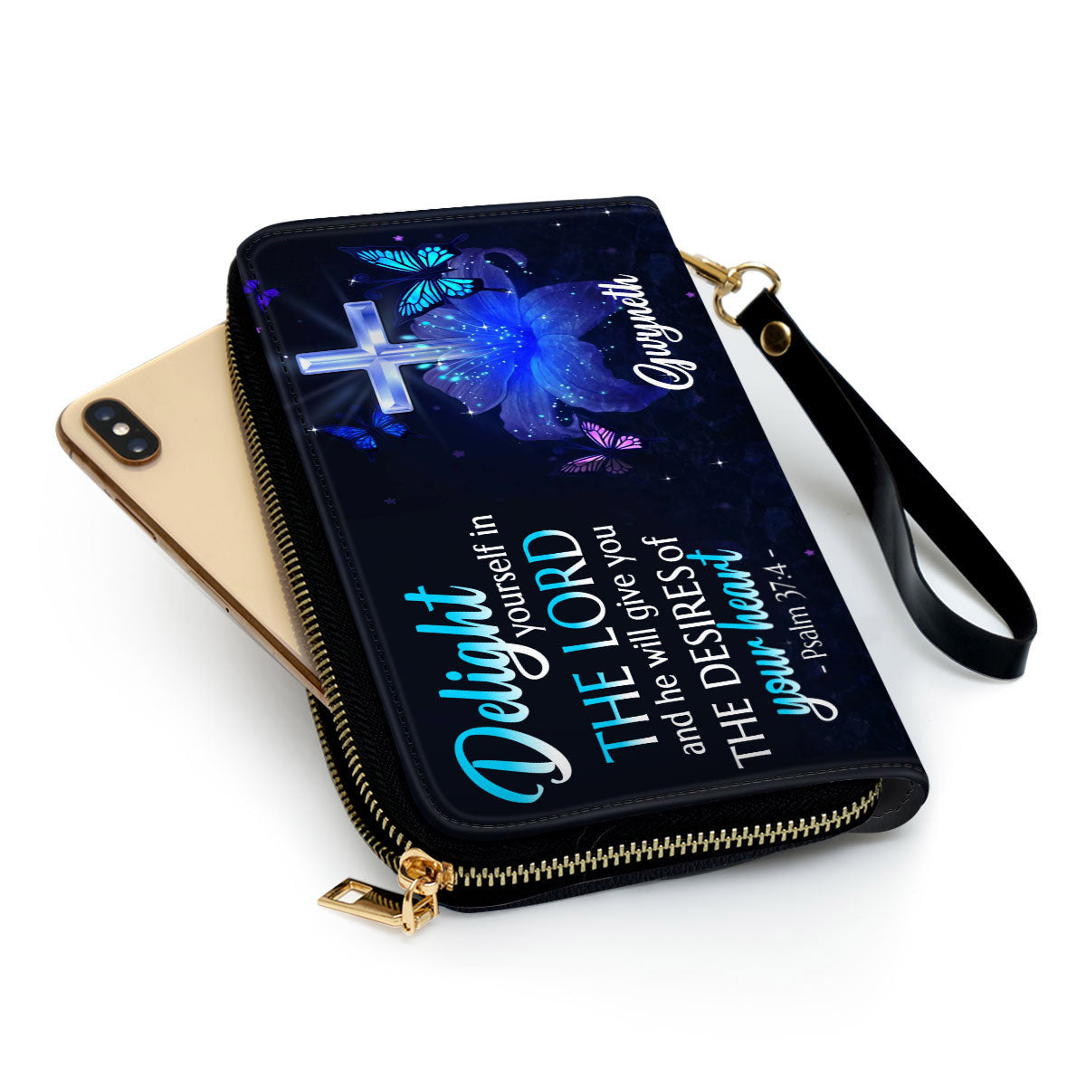 Psalm 374 Delight Yourself In The Lord Clutch Purse For Women - Personalized Name - Christian Gifts For Women