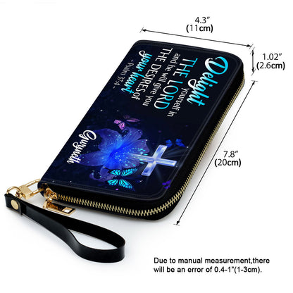 Psalm 374 Delight Yourself In The Lord Clutch Purse For Women - Personalized Name - Christian Gifts For Women