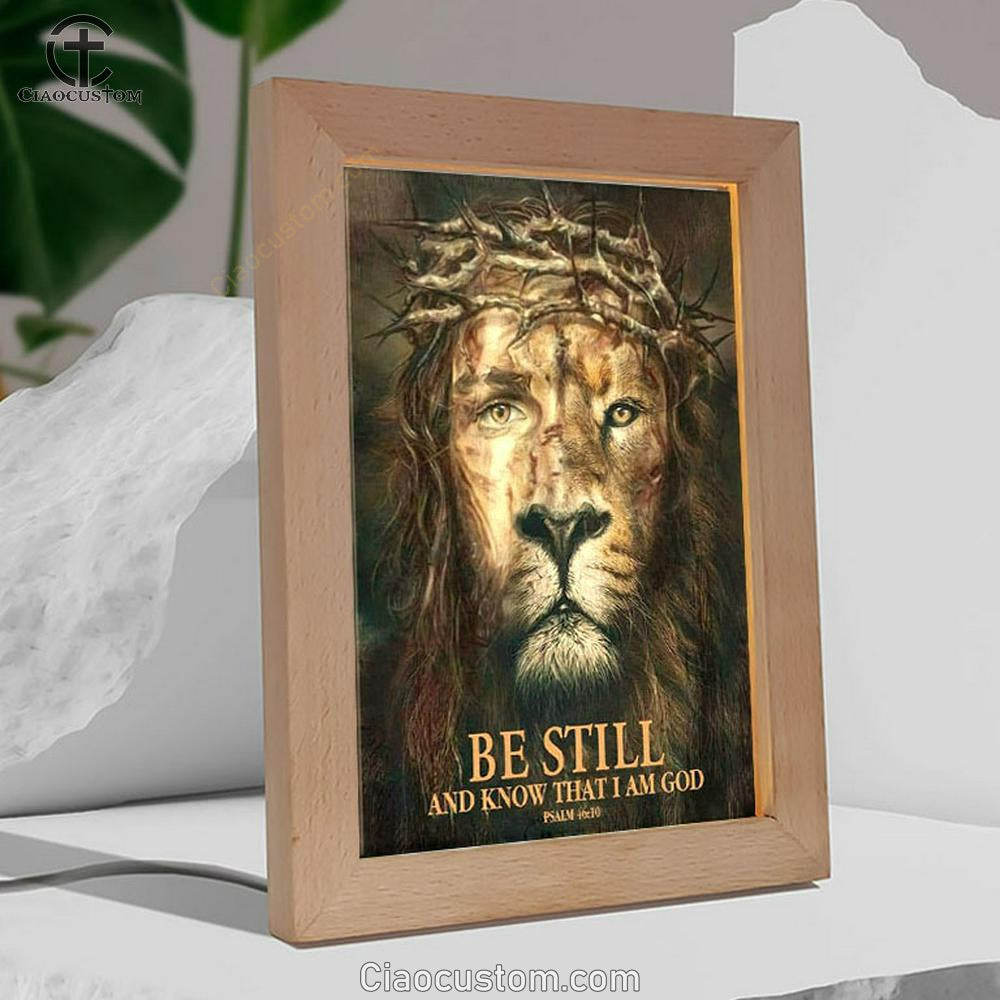 Psalm 4610 Be Still And Know That I Am God Frame Lamp Prints - Bible Verse Wooden Lamp - Scripture Night Light