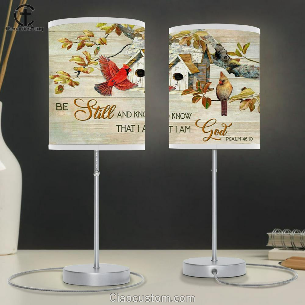 Psalm 4610 Be Still And Know That I Am God Table Lamp For Bedroom - Cardinal Couple - Christian Room Decor