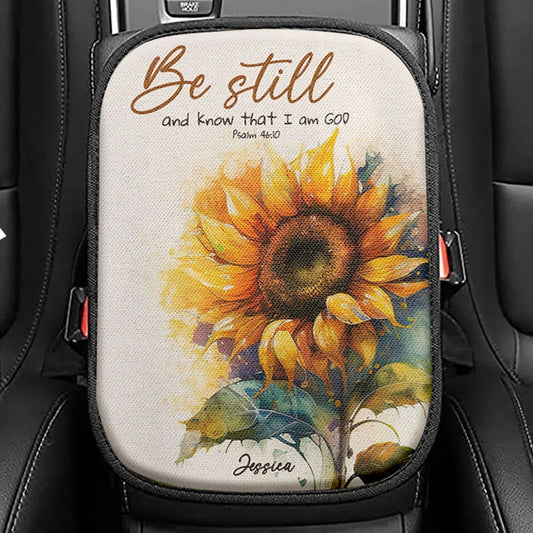 Psalm 4610 Dandelion Butterfly Seat Box Cover, Bible Verse Car Center Console Cover, Scripture Car Interior Accessories