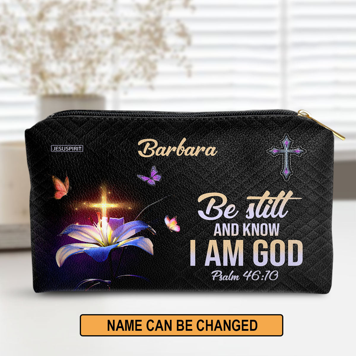 Psalm 4610 Personalized Zippered Leather Pouch Be Still And Know That I Am God - Gift For Christian Ladies
