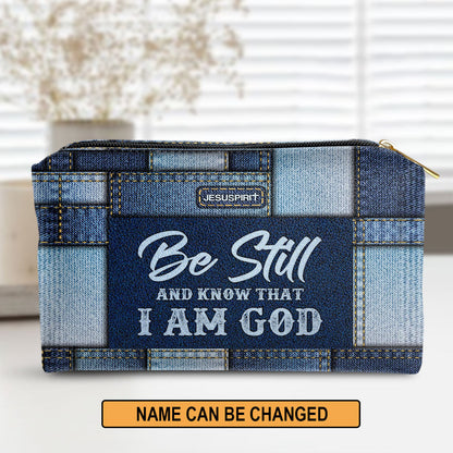Psalm 4610 Personalized Zippered Leather Pouch Be Still And Know That I Am God - Spiritual Gift For Christian Mom