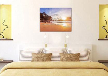Psalm 9111 Angels Charge Over You & Beach Sunrise Wall Art - Christian Canvas Wall Art