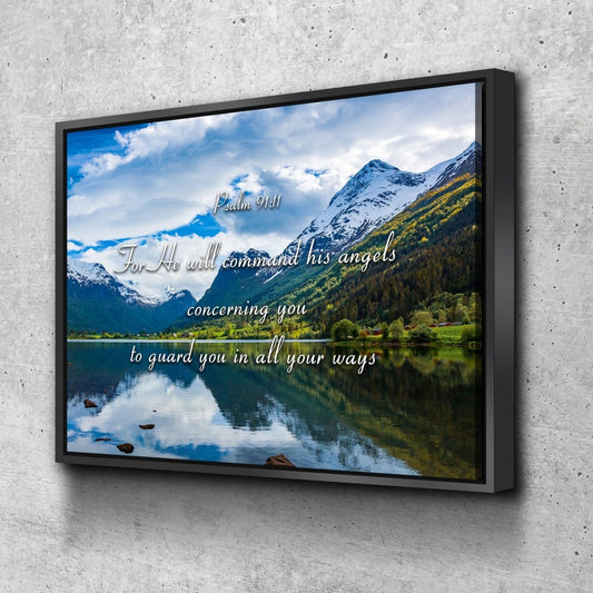 Psalm 9111 Command Angels To Guard You & Lake Wall Art - Christian Canvas Wall Art
