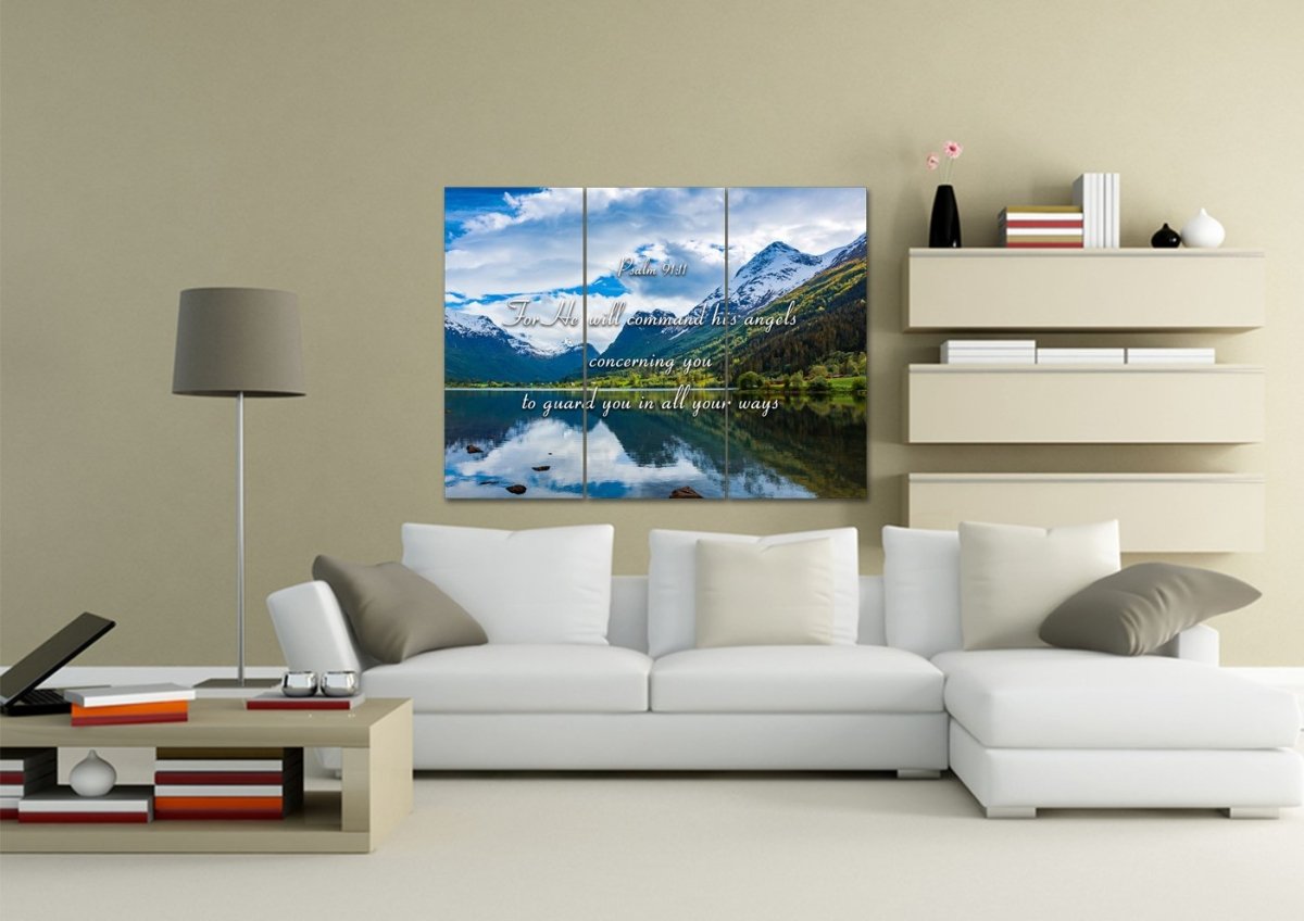 Psalm 9111 Command Angels To Guard You & Lake Wall Art - Christian Canvas Wall Art