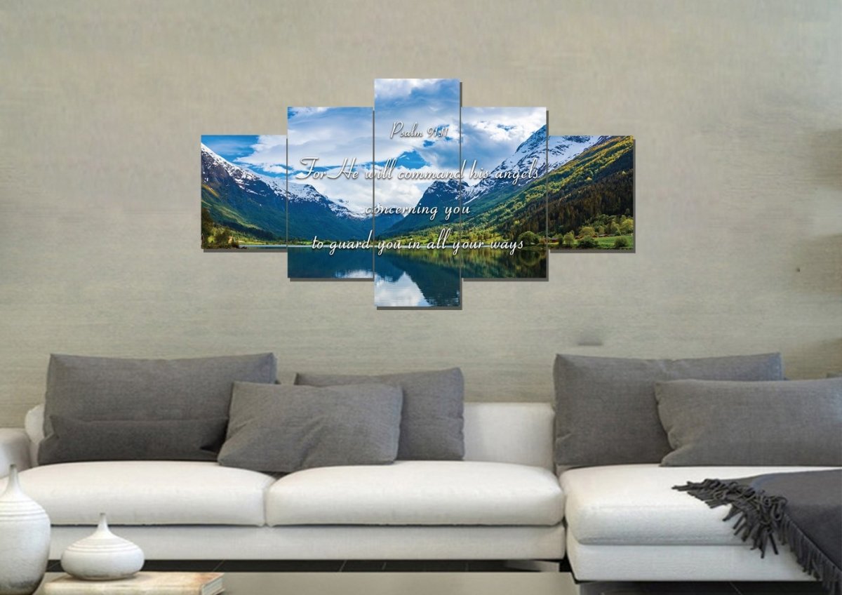 Psalm 9111 Command Angels To Guard You & Lake Wall Art - Christian Canvas Wall Art