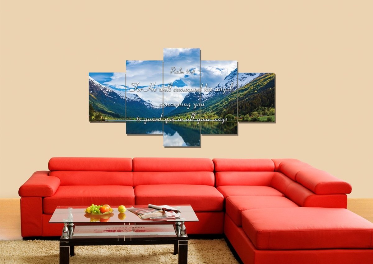 Psalm 9111 Command Angels To Guard You & Lake Wall Art - Christian Canvas Wall Art