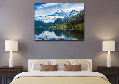 Psalm 9111 Command Angels To Guard You & Lake Wall Art - Christian Canvas Wall Art