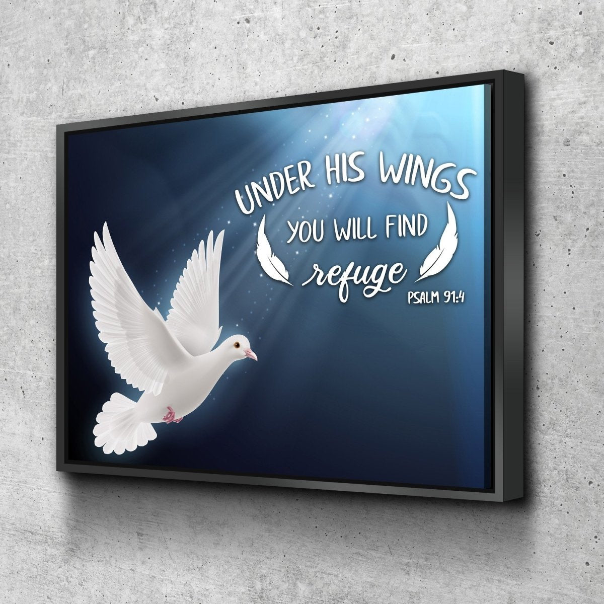 Psalm 914 Find Refuge Under His Wings With Dove Wall Art - Christian Canvas Wall Art