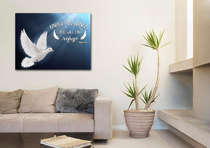 Psalm 914 Find Refuge Under His Wings With Dove Wall Art - Christian Canvas Wall Art