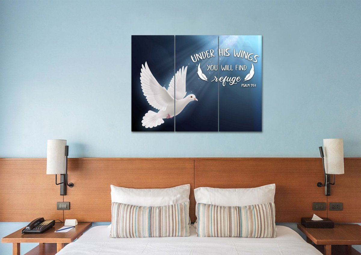 Psalm 914 Find Refuge Under His Wings With Dove Wall Art - Christian Canvas Wall Art