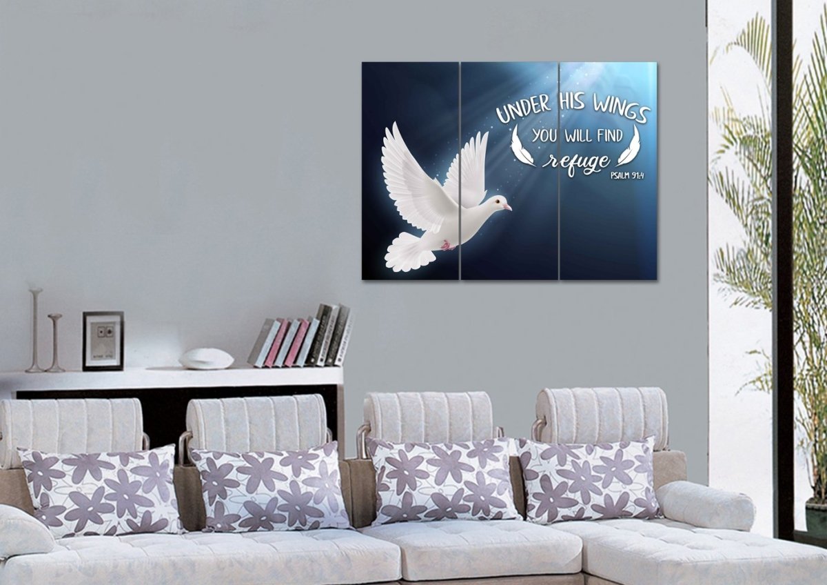 Psalm 914 Find Refuge Under His Wings With Dove Wall Art - Christian Canvas Wall Art