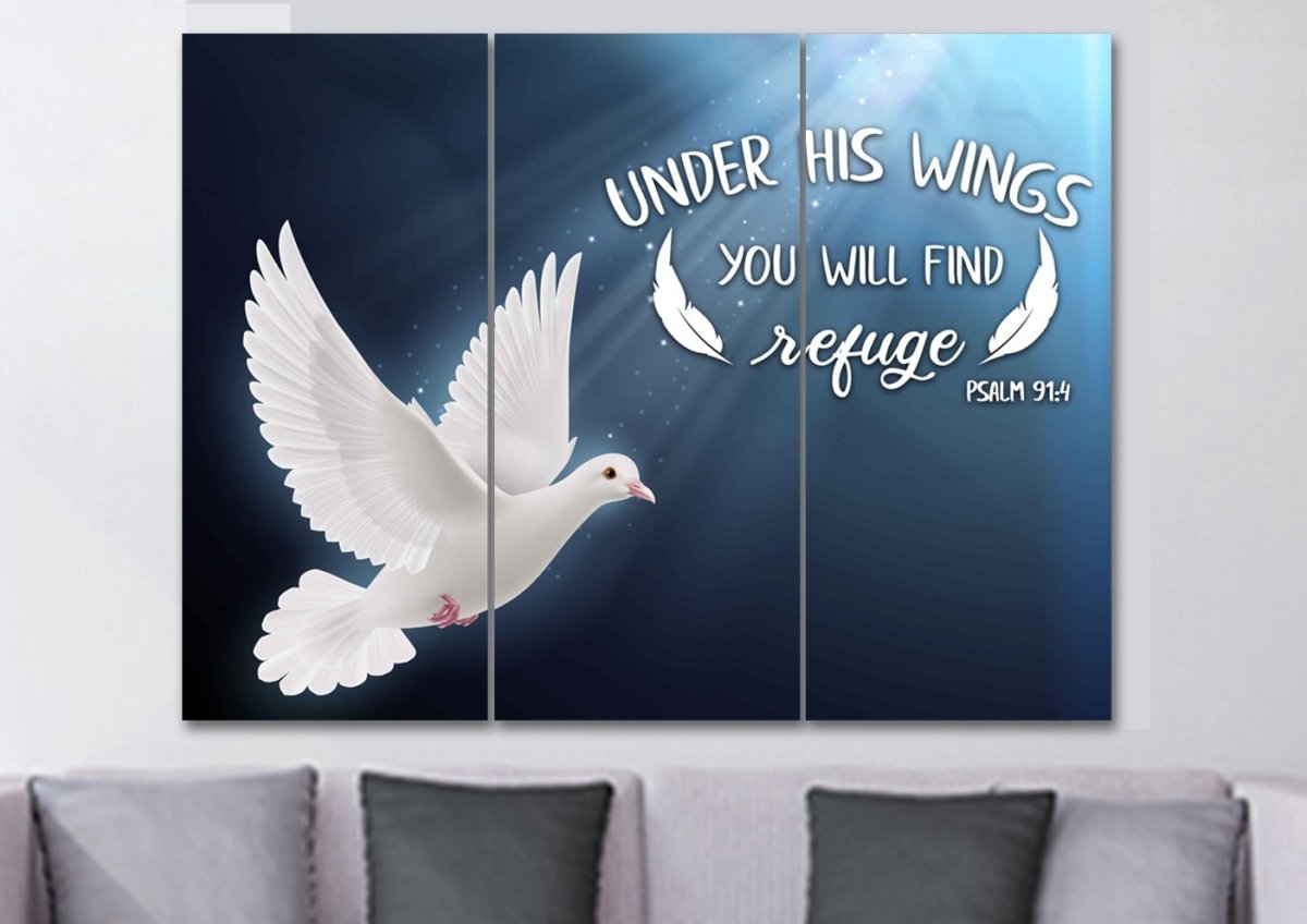 Psalm 914 Find Refuge Under His Wings With Dove Wall Art - Christian Canvas Wall Art