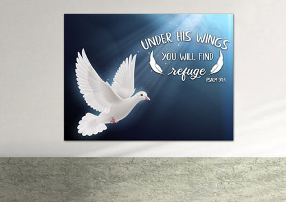 Psalm 914 Find Refuge Under His Wings With Dove Wall Art - Christian Canvas Wall Art