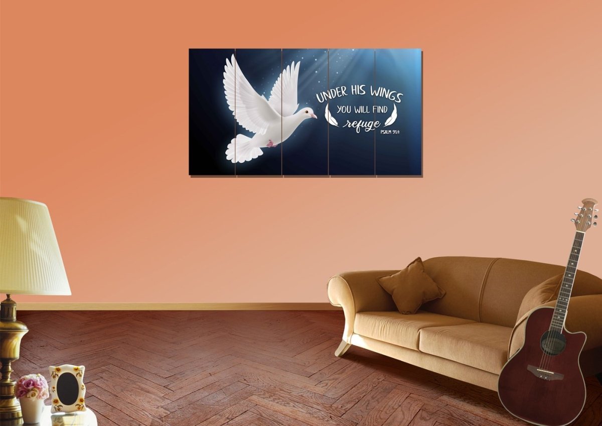 Psalm 914 Find Refuge Under His Wings With Dove Wall Art - Christian Canvas Wall Art