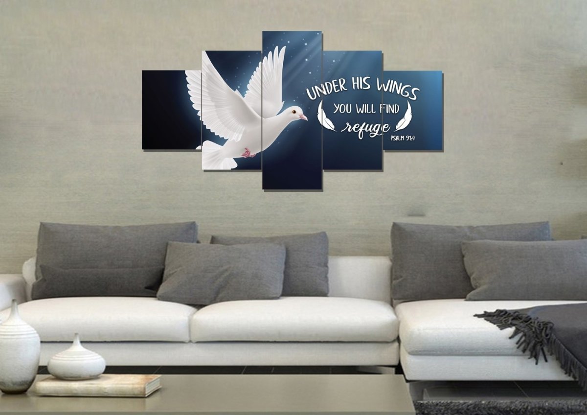 Psalm 914 Find Refuge Under His Wings With Dove Wall Art - Christian Canvas Wall Art