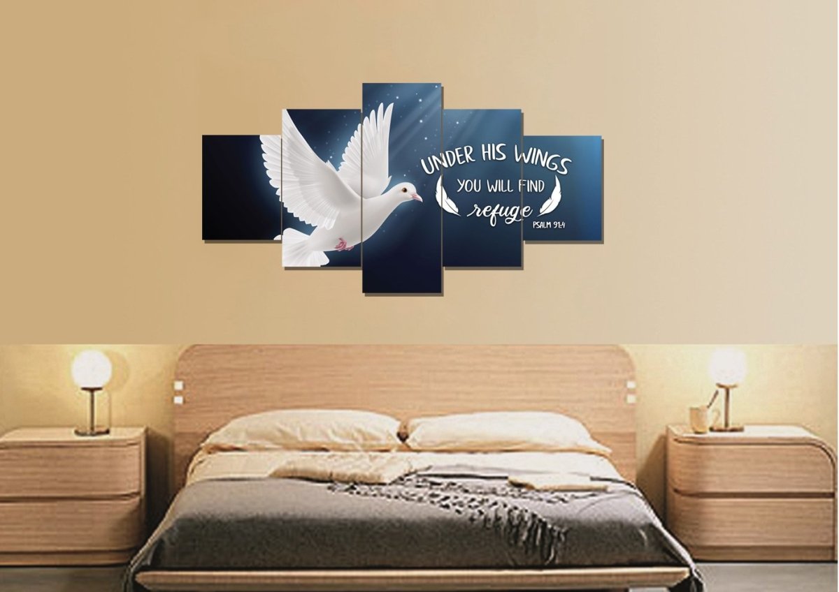 Psalm 914 Find Refuge Under His Wings With Dove Wall Art - Christian Canvas Wall Art