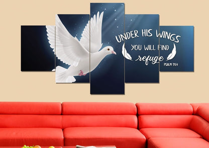 Psalm 914 Find Refuge Under His Wings With Dove Wall Art - Christian Canvas Wall Art