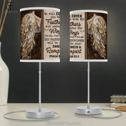 Psalm 914 He Will Cover You With His Feathers Table Lamp For Bedroom - Bible Verse Lamp Art Decor - Christian Room Decor