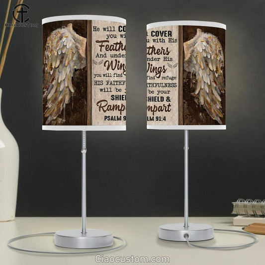 Psalm 914 He Will Cover You With His Feathers Table Lamp For Bedroom - Bible Verse Lamp Art Decor - Christian Room Decor