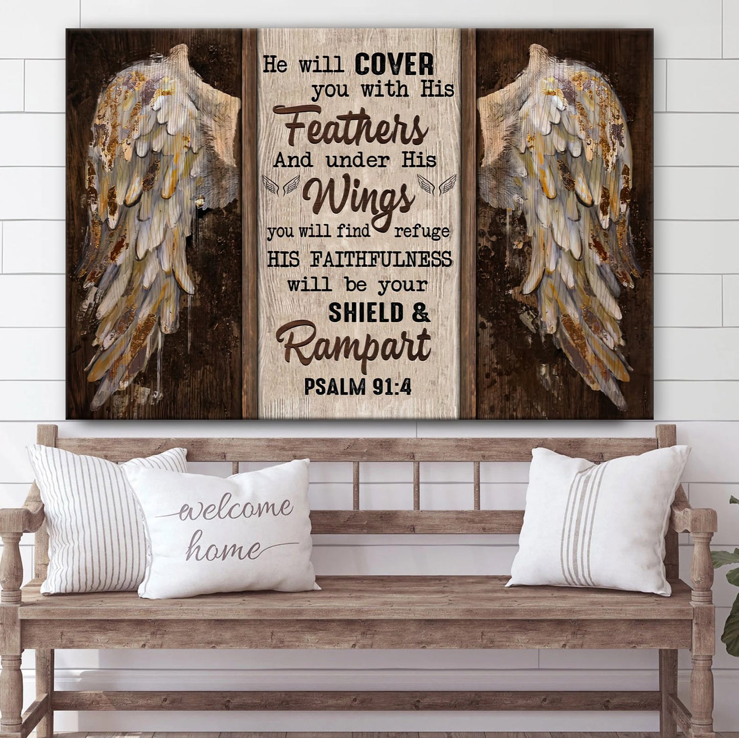 Psalm 914 He Will Cover You With His Feathers Wall Art Canvas - Bible Verse Wall Decorator