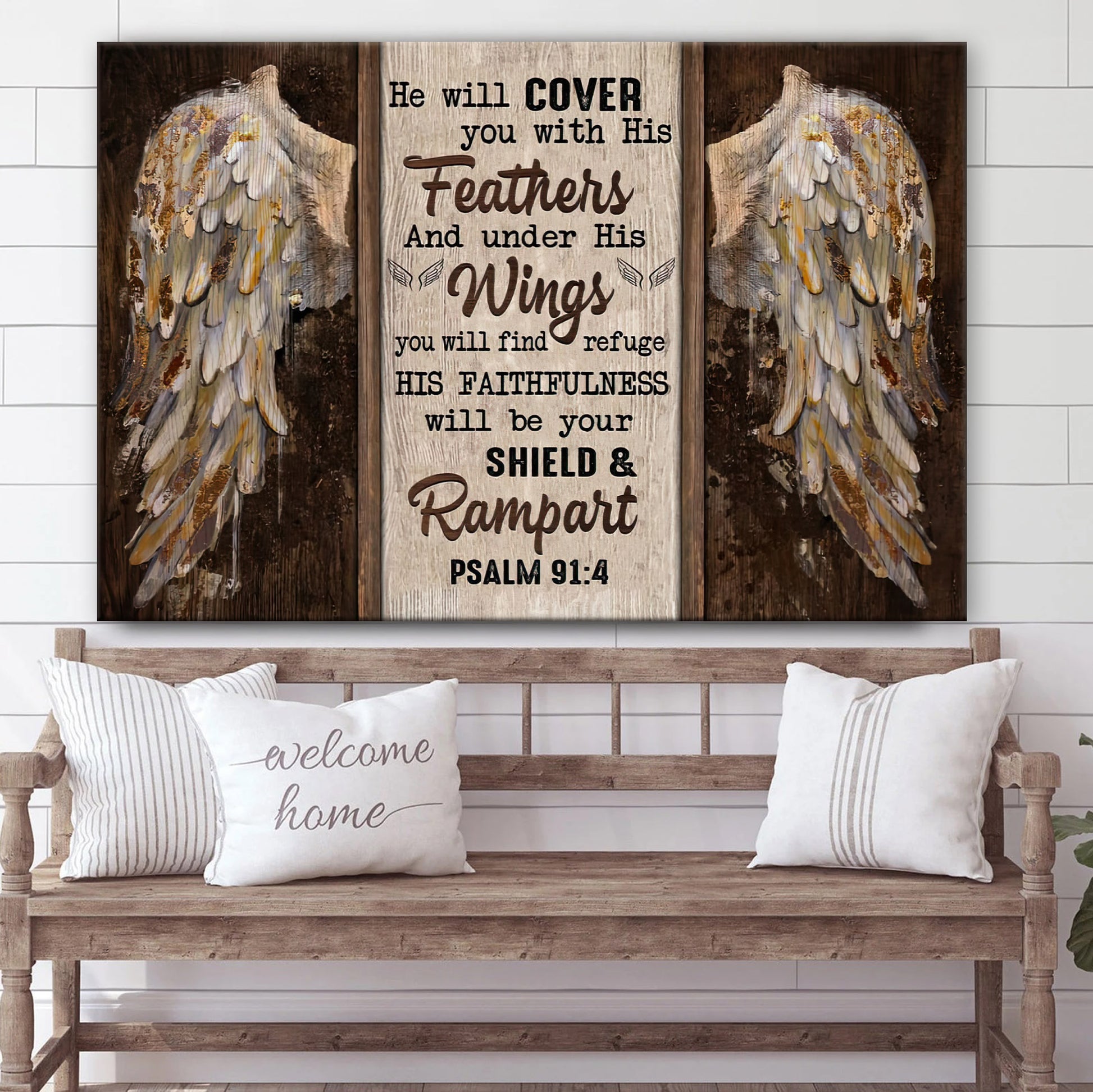 Psalm 914 He Will Cover You With His Feathers Wall Art Canvas - Bible Verse Wall Decorator