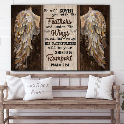 Psalm 914 He Will Cover You With His Feathers Wall Art Canvas - Bible Verse Wall Decorator